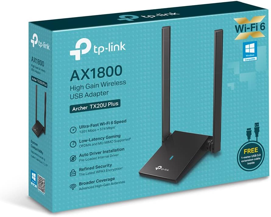 TP-Link Archer TX20U Plus WLAN Stick Für PC, WiFi 6 AX1800 Dual Band, USB 3.0, MU-MIMO, Antennen mit