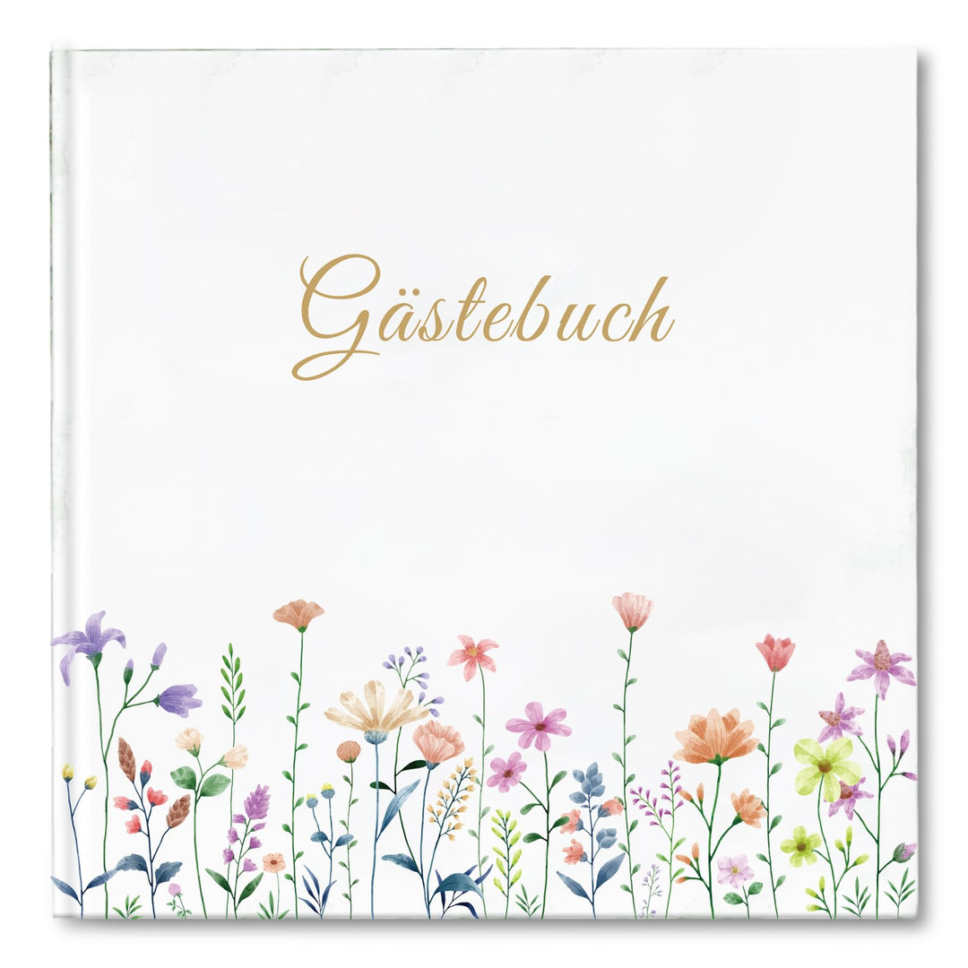 Gästebuch Blanko mit 40 Schöne Aufkleber und 44 Doppelseiten Premium Dickem Papier, Grösse 21x21cm G