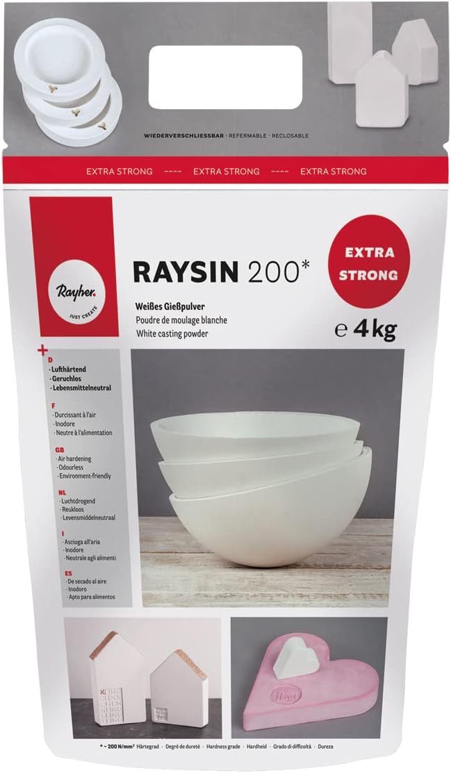 Rayher 34410102 Raysin 200 Giesspulver 4kg, Giesspulver weiss, Reliefgiesspulver, lufthärtend und ge