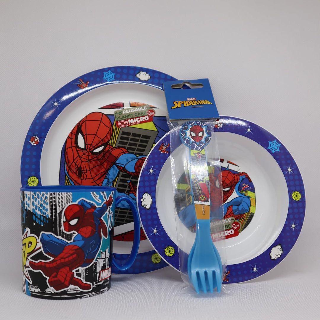 Sorrisini Kindergeschirr Set Spiderman, Wiederverwendbares Babygeschirr Set, Kinder Essgeschirr, Mic