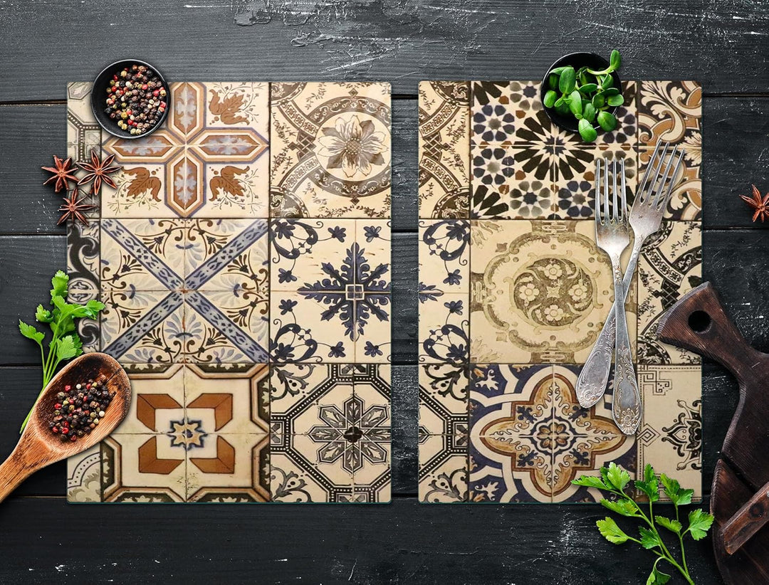 TMK ArtDeko Herdabdeckplatte 2 Teilig 40x52 + 35x52 cm - Spritzschutz Herdabdeckung – Herdschutz aus