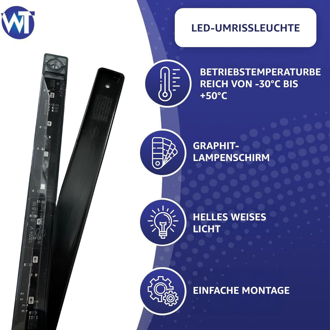 Flache LED-Positionsleuchte, Graphit-Rauchweiss, 12/24 V, IP68, 9 LEDs, universelle Montage, Kabel 2