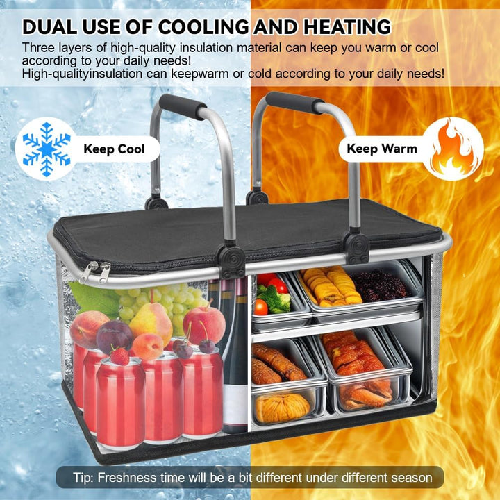 Einkaufskorb 30L, Grosse Einkaufskorb Kühltasche Wasserabweisendes, Thermokorb Einkaufskörbe mit Alu