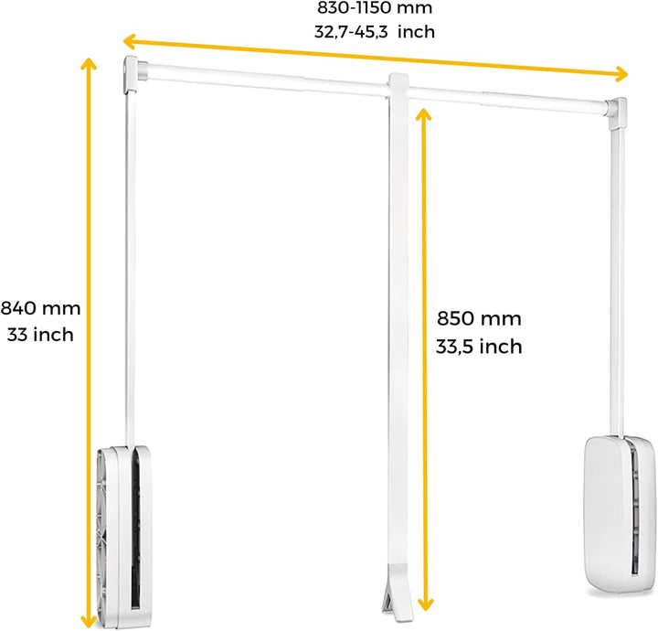Emuca - Kleiderlift für Garderoben Sling, 830-1150mm, Weisser Kunststoff, Stahl und Kunststoff
