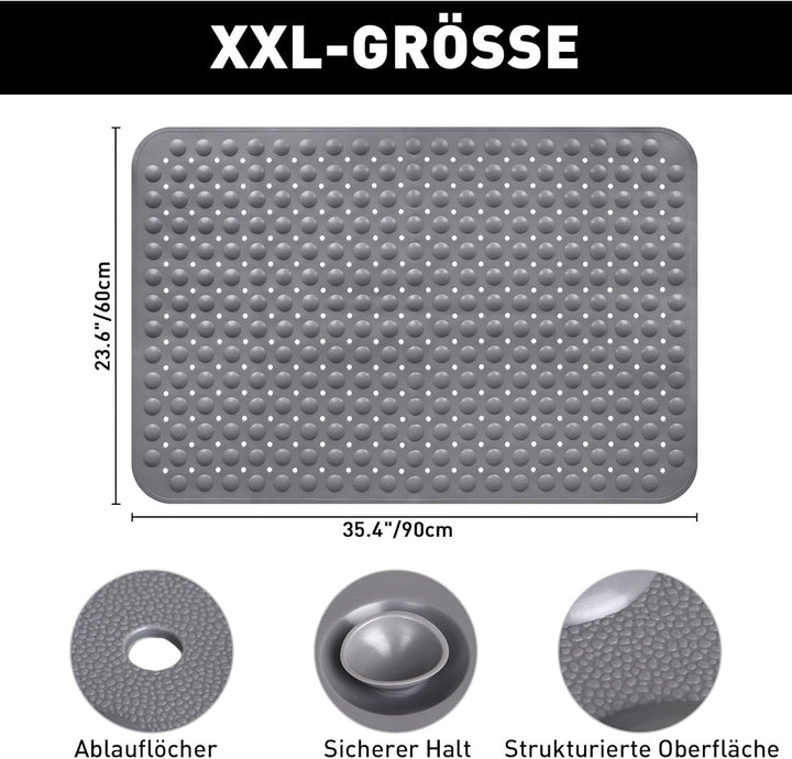 Mofonky Gross Duschmatte rutschfest 60x90cm: Weich TPE Duscheinlage mit Ablauflöchern und Saugnäpfen