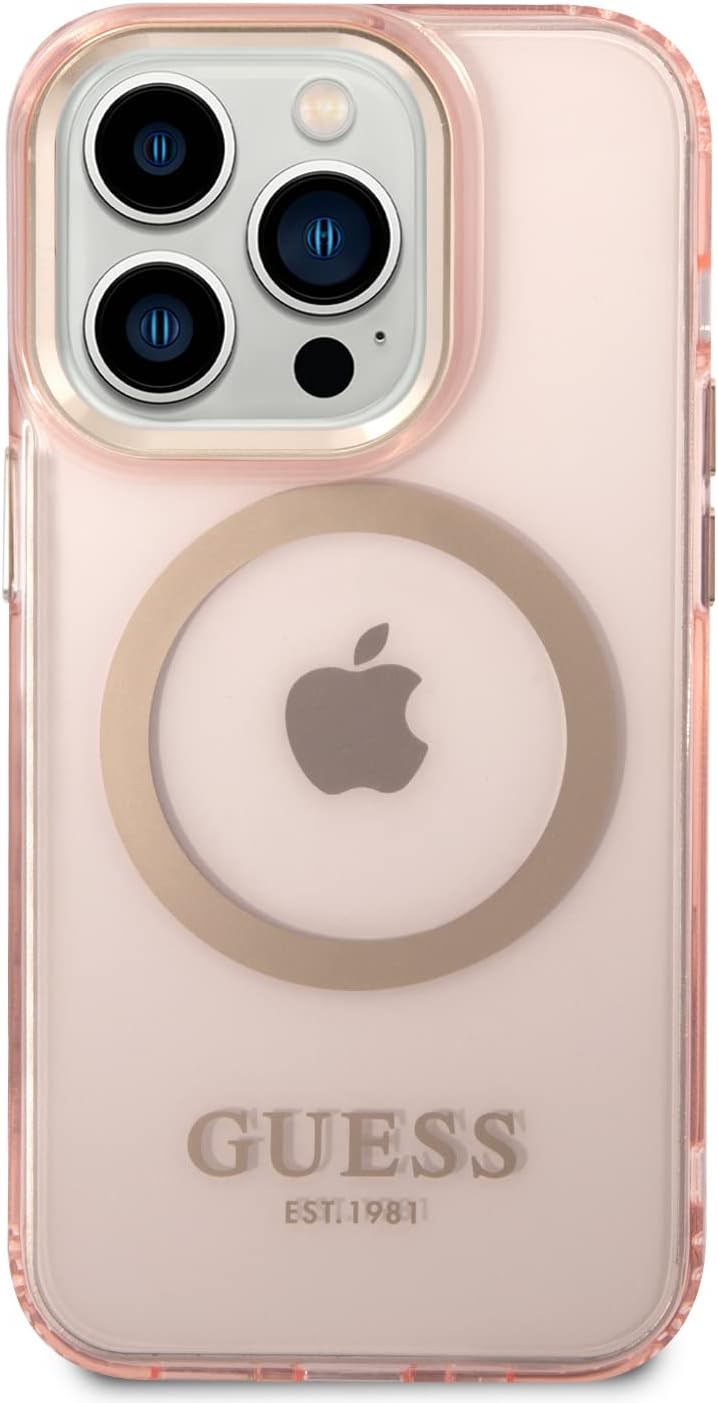 GUESS GUHMP14LHTCMP Hülle für iPhone 14 Pro 6,1" Rosa Hard case Gold Outline Translucent