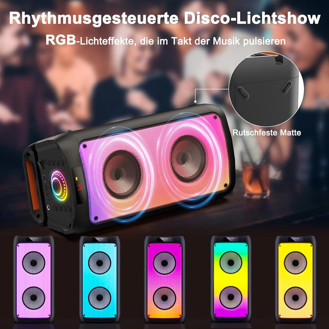 JYX Karaoke Machine mit 2 Mikrofones, grosser Tragbaren Bluetooth Lautsprecher mit RGB-Licht, Karaok
