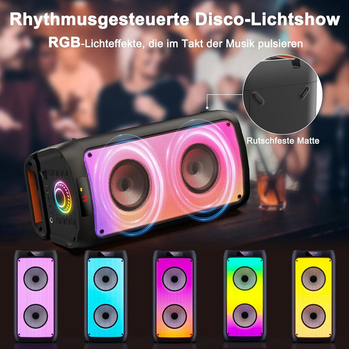 JYX Karaoke Machine mit 2 Mikrofones, grosser Tragbaren Bluetooth Lautsprecher mit RGB-Licht, Karaok