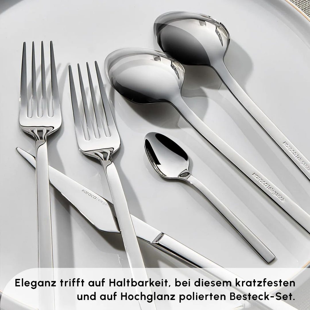 Karaca Sedir Elegance Besteck Set 12 Personen Spülmaschinenfest Essbesteck, 84 teilig Silver Besteck