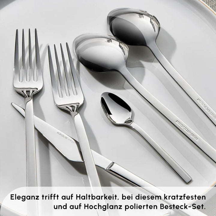 Karaca Sedir Elegance Besteck Set 12 Personen Spülmaschinenfest Essbesteck, 84 teilig Silver Besteck