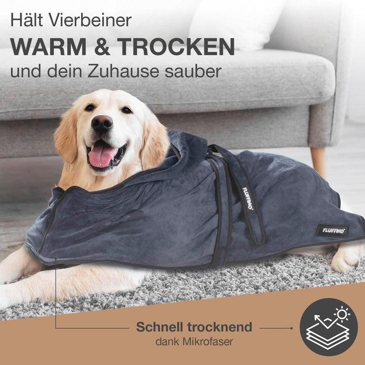 FLUFFINO Hundebademantel Dunkelblau Gr. M | Soft, saugstark, waschbar, schnell trocknend | Tierhandt