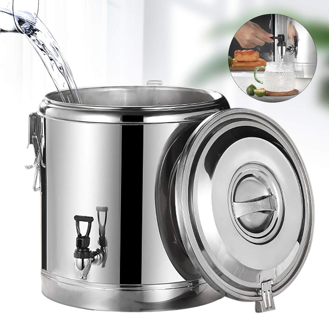 KEESUNG 40L Edelstahl Warmhaltebehälter mit Ablasshahn, Thermobehälter Speisenwärmer mit Deckel, Cat