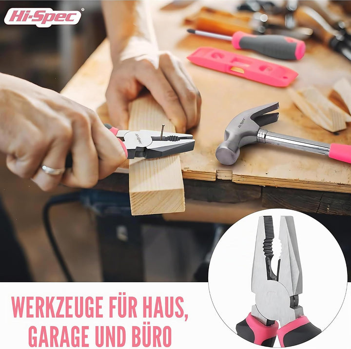 Hi-Spec Heim DIY Werkzeugkoffer für Frauen 42tlg. Kleiner Werkzeugkoffer gefüllt mit Pinken Werkzeug