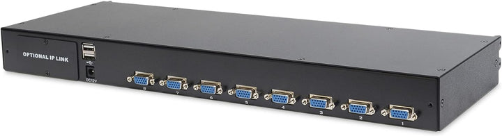 DIGITUS 19" KVM Konsole mit 17" TFT Display (4:3), DE-Tastatur-Layout, KVM Switch mit 8 VGA Ports, S