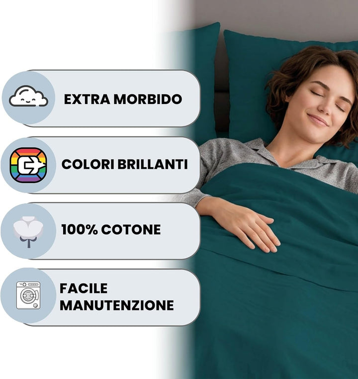 Italian Bed Linen Max Color Bettwäsche-Set, Benzin grün, Doppelte 2 Sitze Petrolgrün, 2 Sitze Petrol