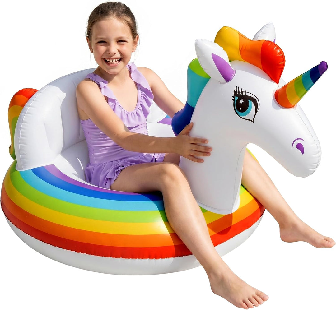 QPAU Inflatable Unicorn Pool Float for Adults & Kids Small