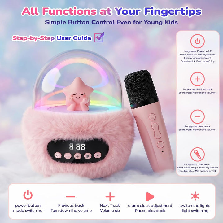 Kinder Karaoke Maschine mit Bluetooth und 2 Funkmikrofonen ab 3 Jahren Pink, Pink