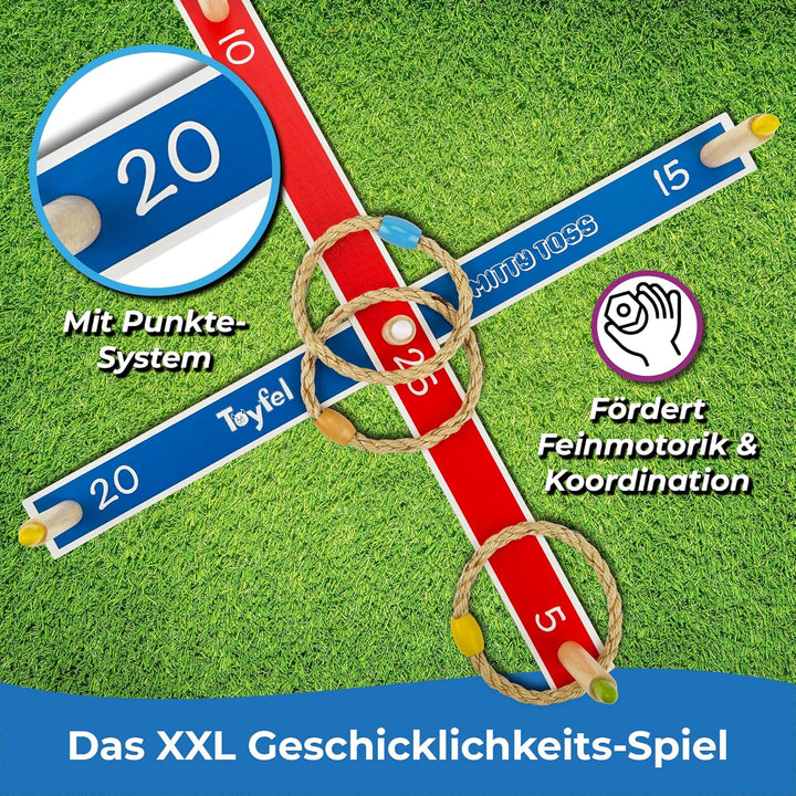 Toyfel XXL Mitty Toss Wurfspiel für Innen- und Aussenbereich, für Erwachsene und Kinder mit 15 Ringe
