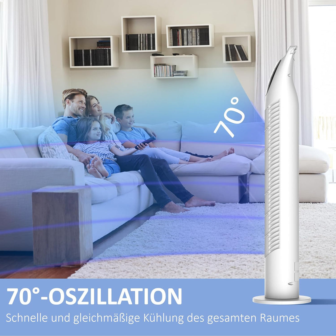 HOMCOM Turmventilator leise mit Fernbedienung, 78,5 cm Standventilator Ventilator mit 70° Oszillatio