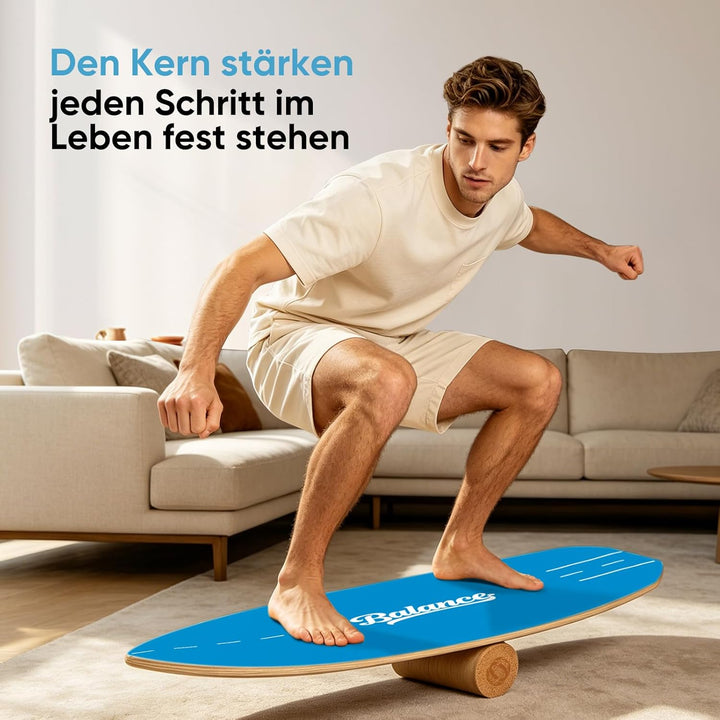 Balance Board Komplett-Set – 4-in-1 Massivholz Gleichgewichtsboard, 78 x 30 cm, bis 204 kg, rutschfe