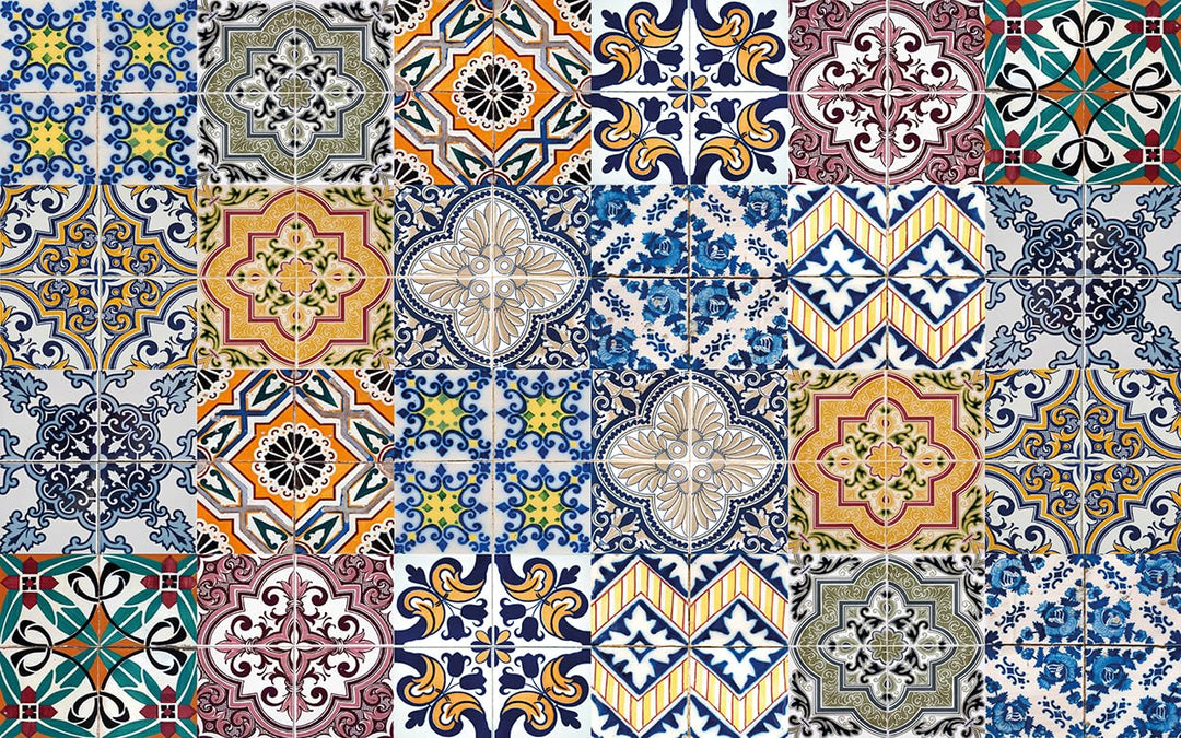 Queence Küchen Spritzschutz Fliesen - "Portugal Style" 80x50 cm | Küchenrückwand | Alu-DiBond | Flie