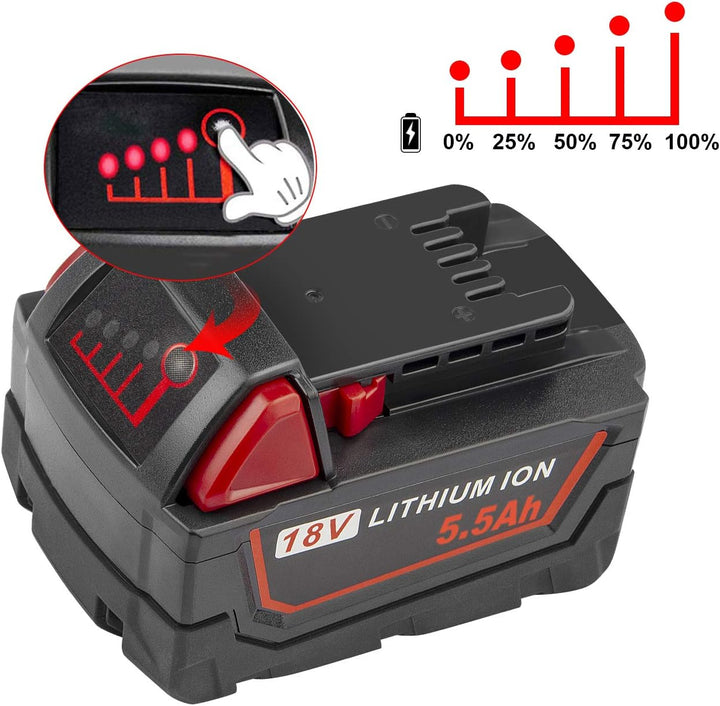 LabTEC Akku 18V 5500mAh Lithium Batterie Ersatz für Milwuakee Akku 18V M18b 48-11-1850 48-11-1840 48