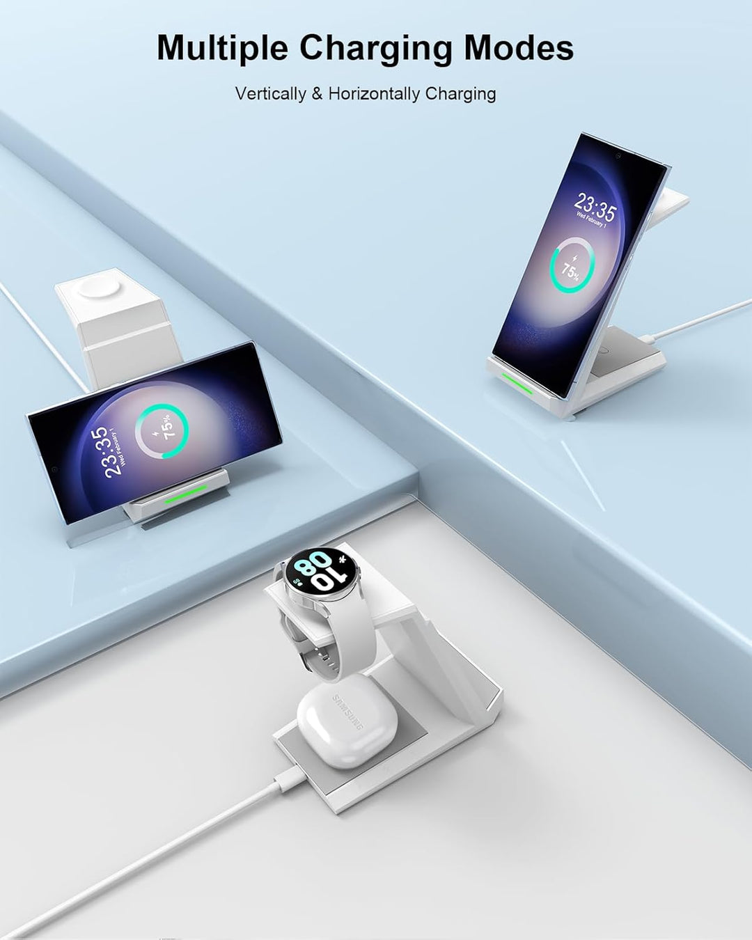 NANAMI Induktive Ladestation für Samsung Wireless Charger 3 in 1 Ladestation für Galaxy Watch 7/6/5/