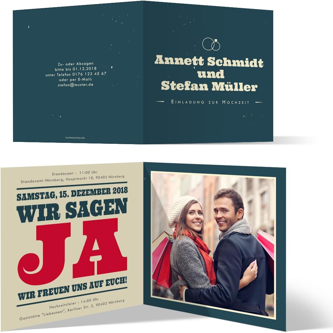 60 x Hochzeitseinladungen moderne Hochzeit Einladungskarten individuell - Liebesglück, 60