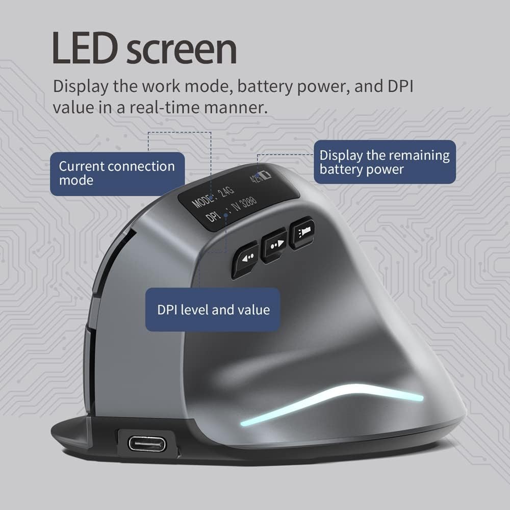 zelotes Bluetooth Kabellose Maus mit Display,Wiederaufladbar,BT 5.0/3.0 + 2.4G,3200DPI,7 Tasten,USB