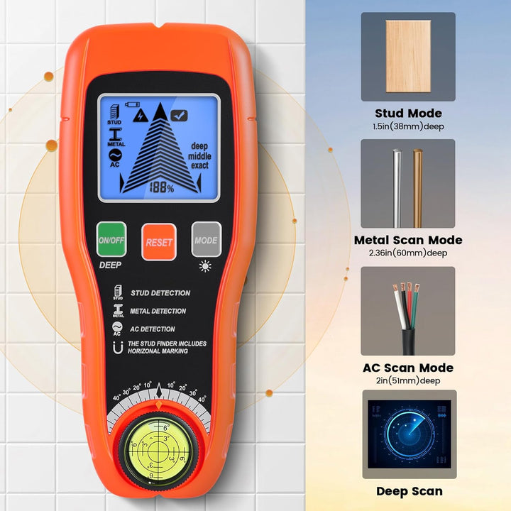 Leitungssuchgerät Ortungsgerät, Multifunktionaler Stud Finder mit LCD-Display und Audio-Alarm, Leitu