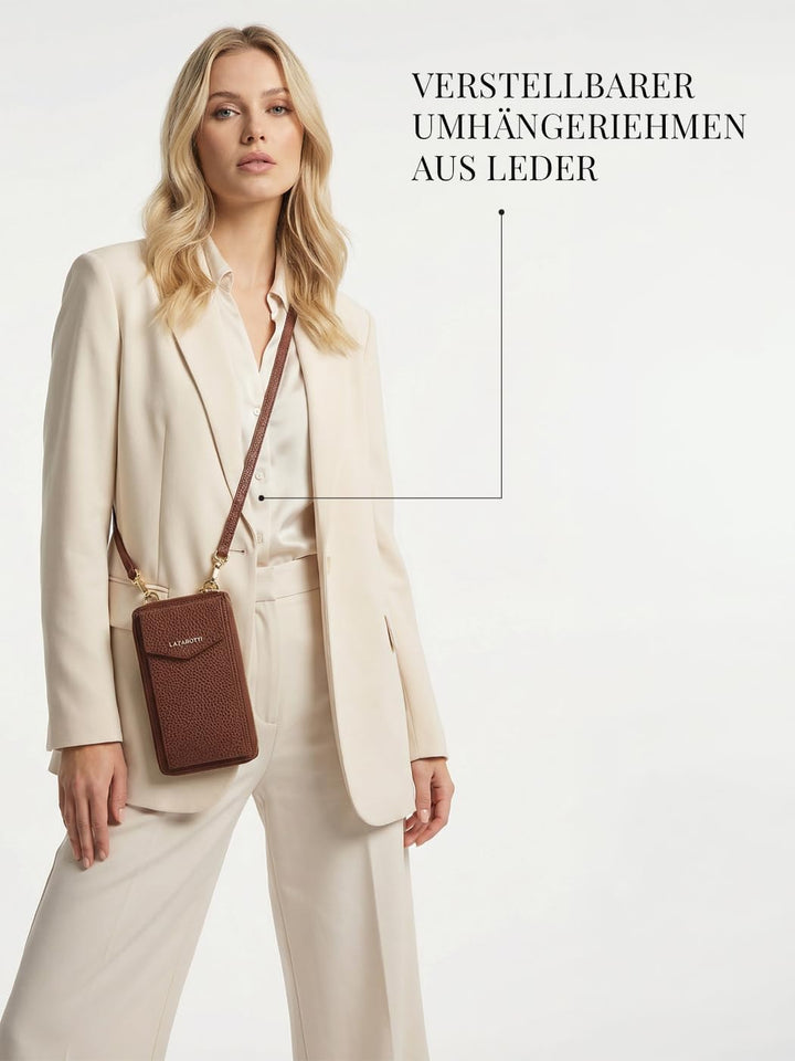 Lazarotti Bologna XL Leder Damen-Geldbörse &amp; Handytasche (2-in-1) | 16 Kartenfächer | zum Umhängen m
