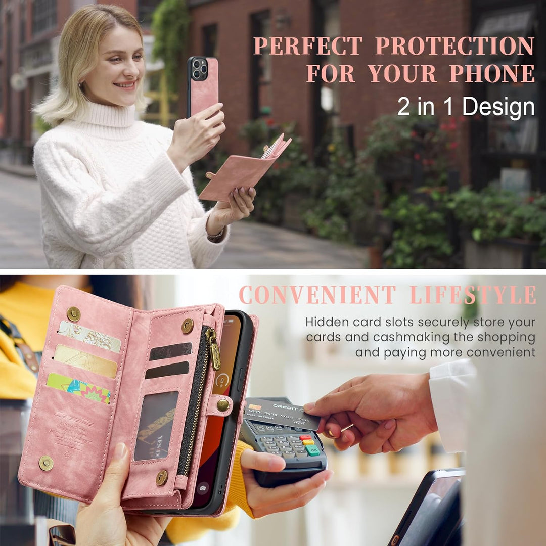 UFinetech für iPhone 15 Pro Max Hülle, Flip Leder TPU Stossfeste Kartenfach Tasche Handyhülle für iP