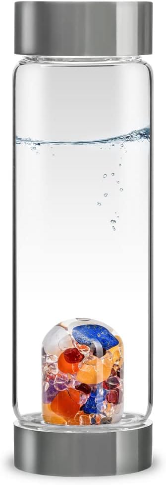 VitaJuwel ViA AYURVEDA - Wasserflasche mit Milchopal, Amethyst, Bergkristall, Lapislazuli, Granat, K