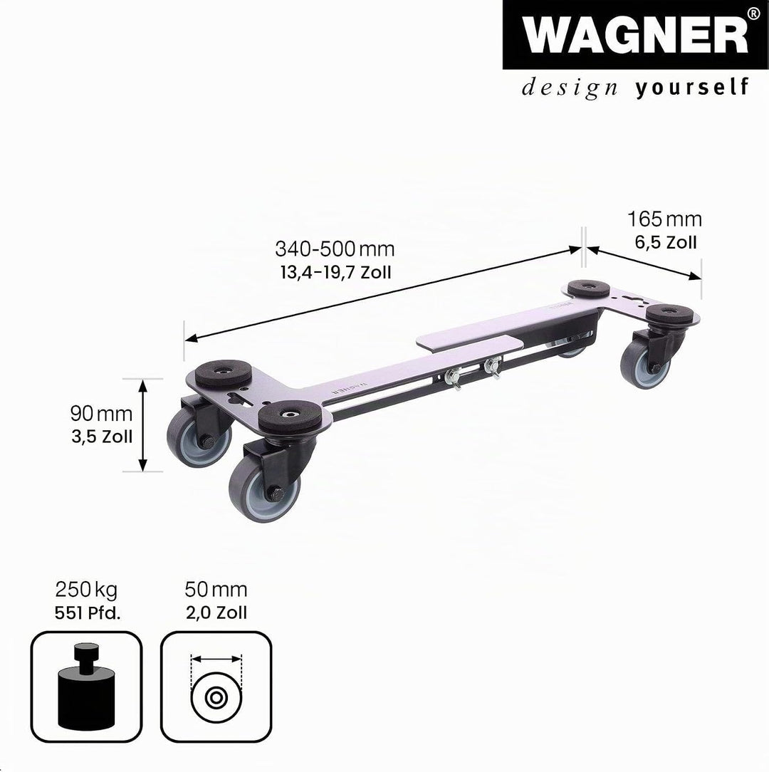 WAGNER Transportroller Transporthilfe I Industriestahl beschichtet 35-50 x 16,5 x 9 cm, Tragkraft 25