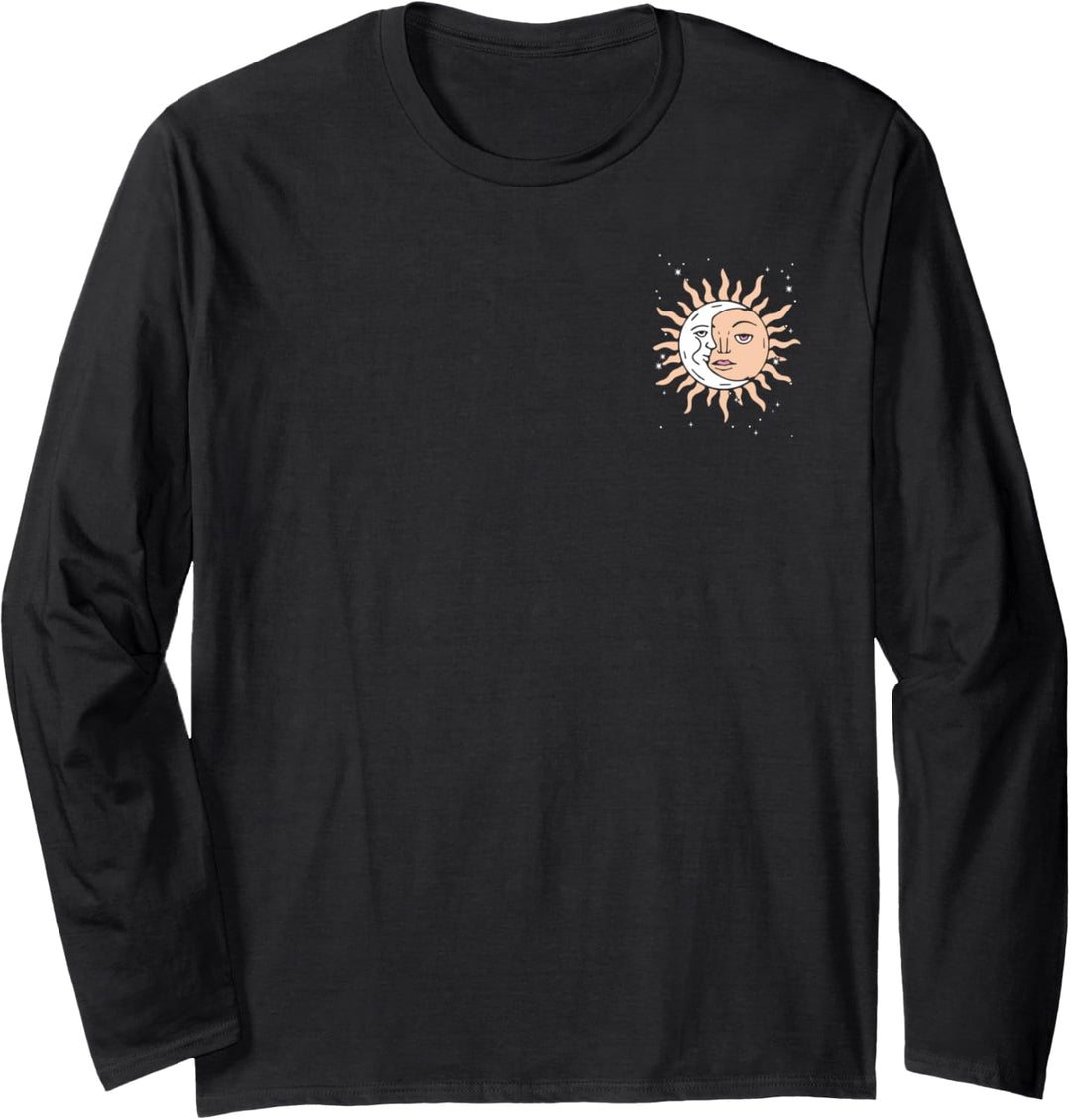 Sun & Moon Flowers Tarot Card Front & Back Langarmshirt