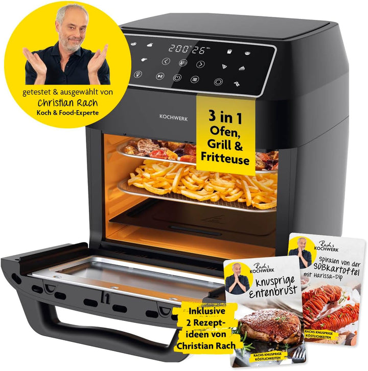Rachs KOCHWERK Digitale Heissluftfritteuse 12 Liter mit XXL-Zubehörpaket | Ofen, Grill & Fritteuse m