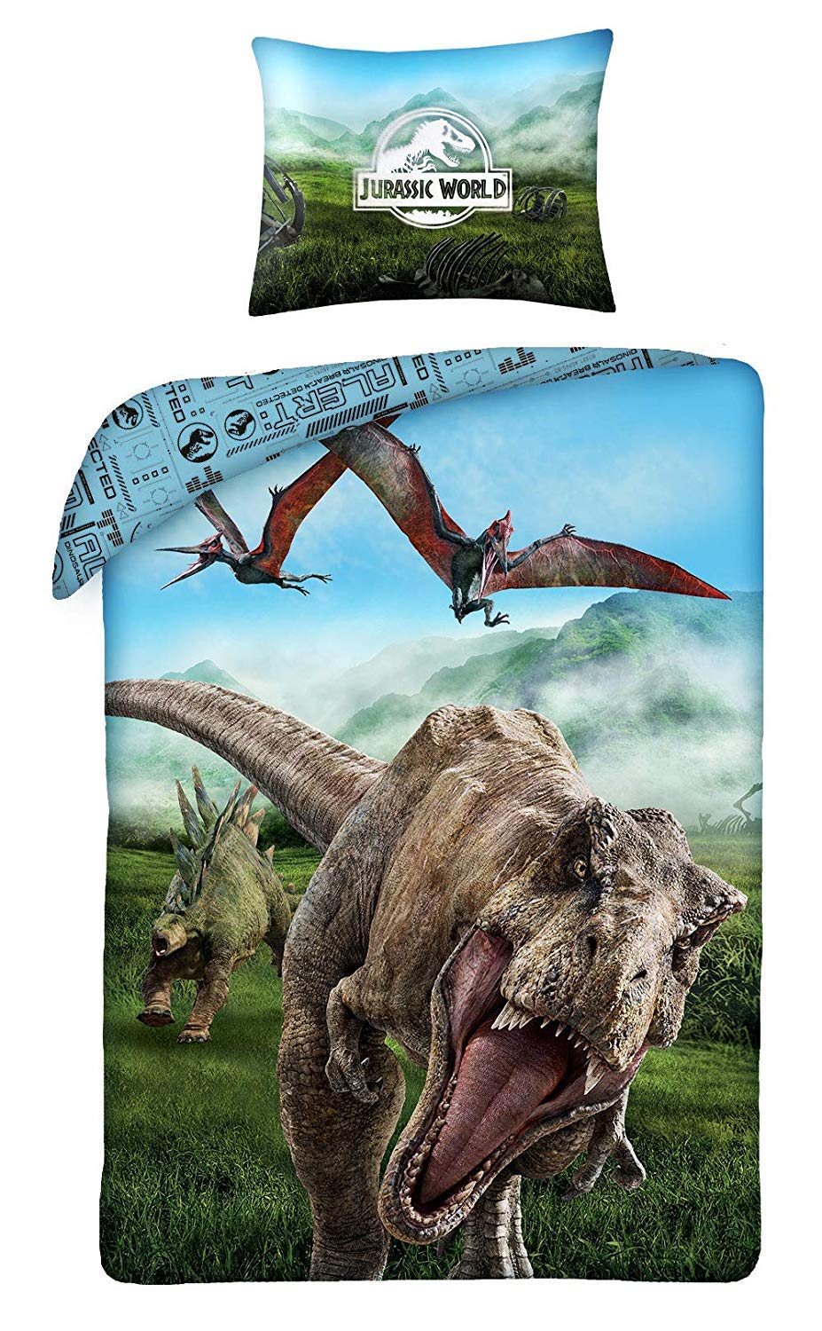 Halantex Bettwäsche aus 100% Baumwolle, Original Jurassic World Dinosaurier, T-Rex, Bettbezug 140 x