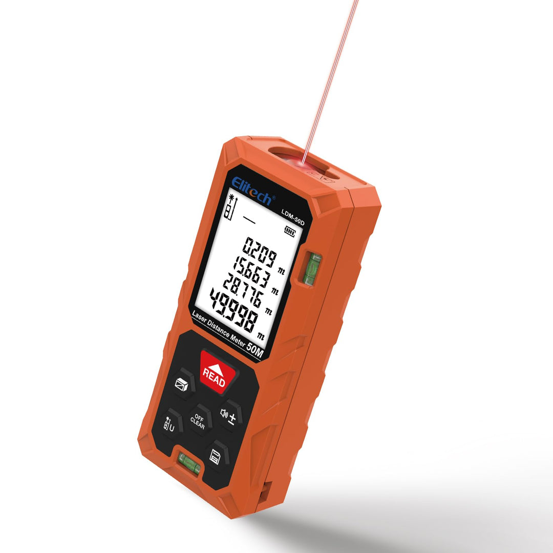 Elitech LDM-50-Series Laser Entfernungsmesser 50m Reichweite, ±2mm Genauigkeit, Flächen-/Volumen-/Py