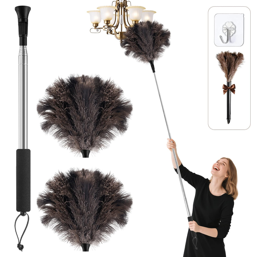 Nicemiya Teleskop Staubwedel Straussenfedern - Ausziehbar bis 170cm für Hohe Oberflächen und Empfind