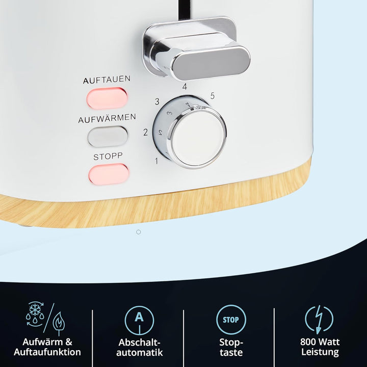 KHG Toaster TO-810 WWD | 2 Scheiben Toaster mit Brötchenaufsatz | 7 Bräunungsstufen mit Bräunungskon