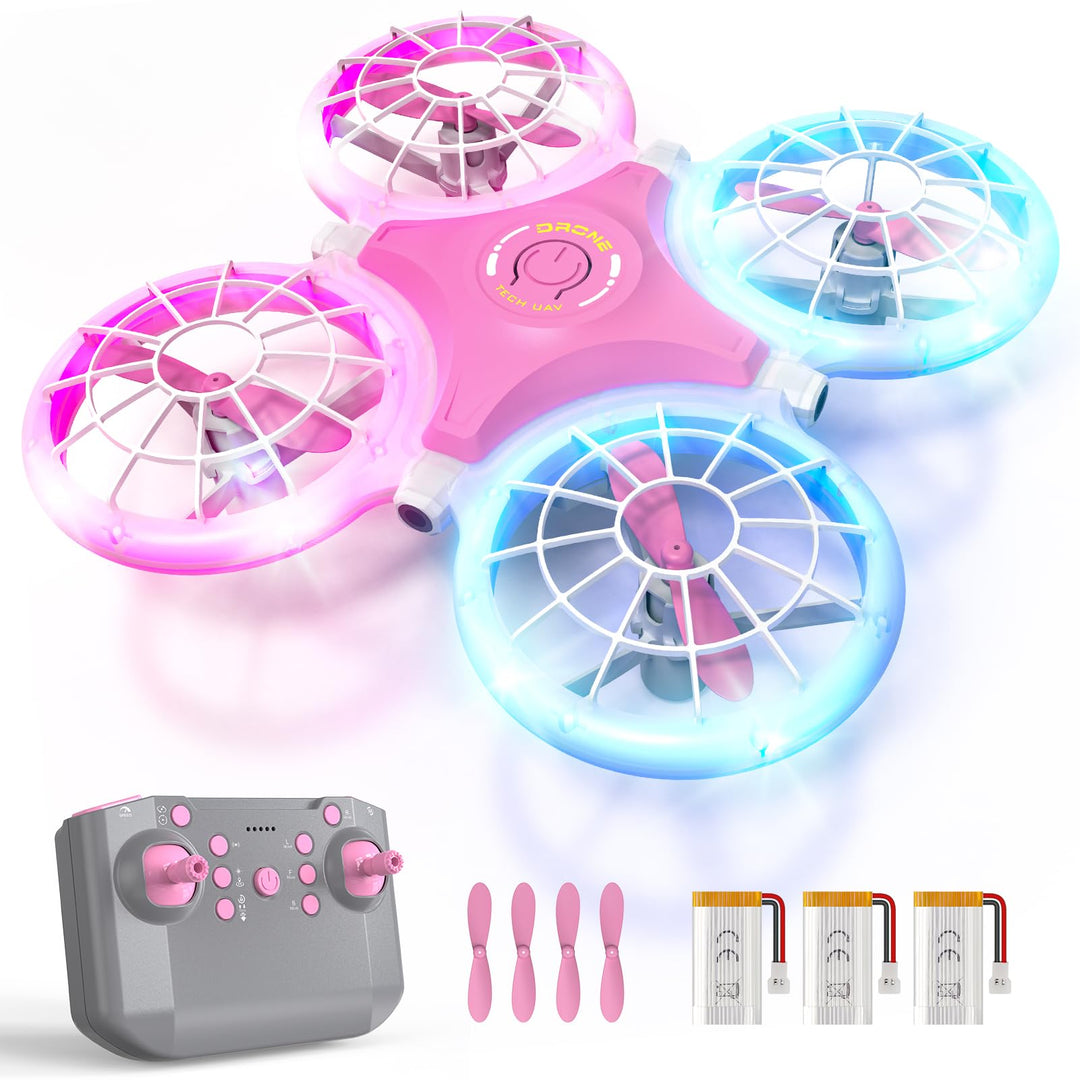 Mini Drohne für Kinder RC Drohne mit LED Geschenke für Jungen und Mädchen | 3 Akkus, 360°Flips Rosa,