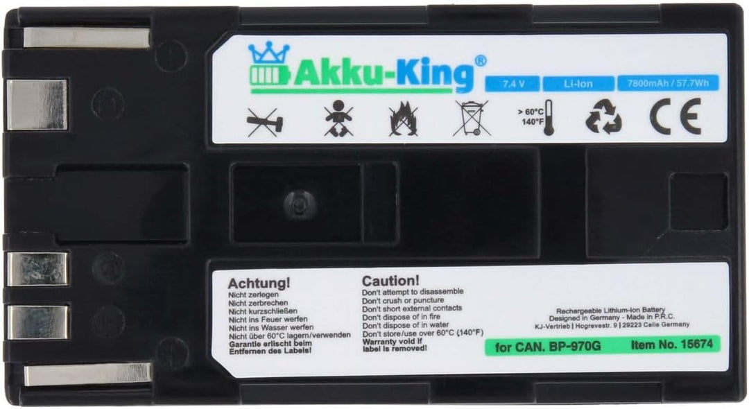 Akku-King Akku kompatibel mit Canon BP-970G, BP-925, BP-970 - Li-Ion 7800mAh - für EOS C100, C2, Opt