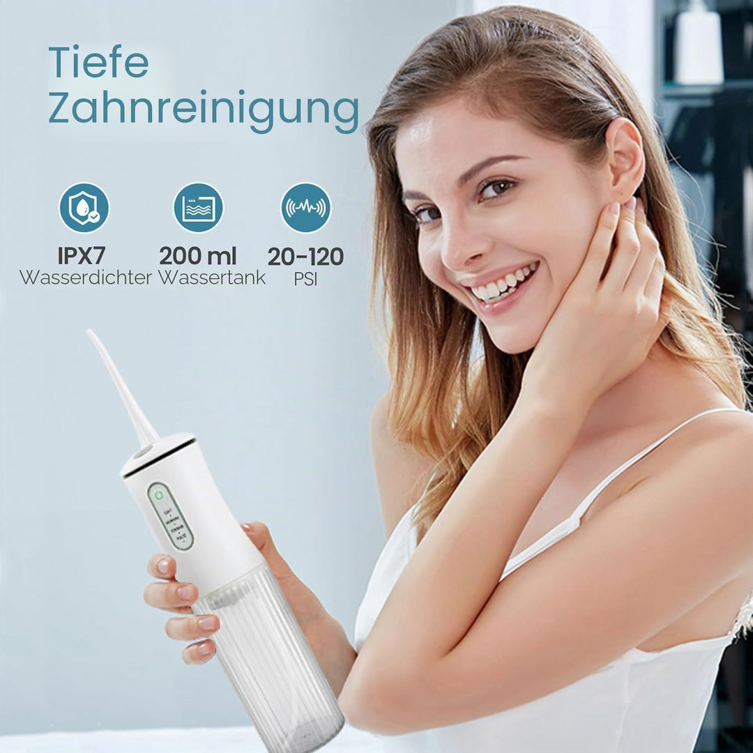 Wasserseide für Zähne Kabellose Zahndusche Munddusche, Elektrische Zahnreiniger mit 4 Modi 8 Strahls