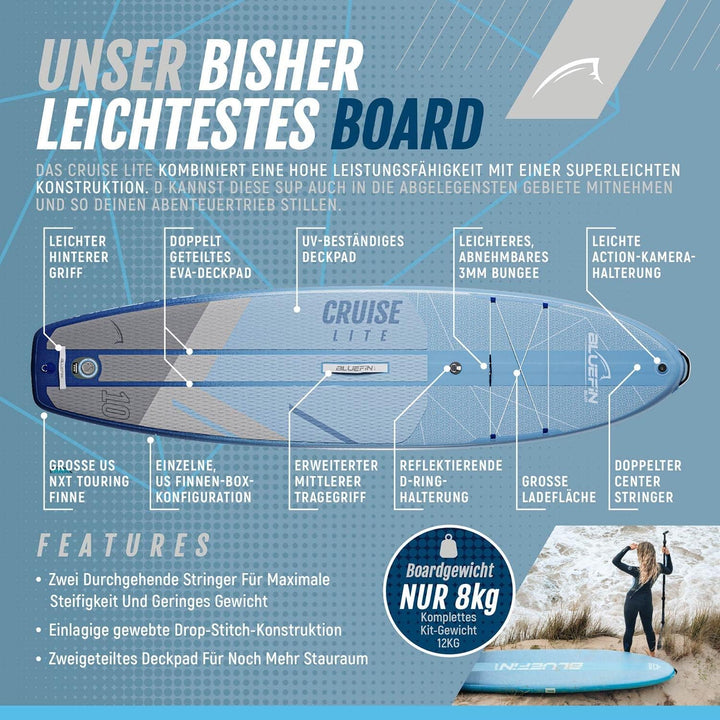 Bluefin Cruise Lite SUP Paddleboard Kit | Leichtes und kompaktes Stehpaddelbrett für Erwachsene | In