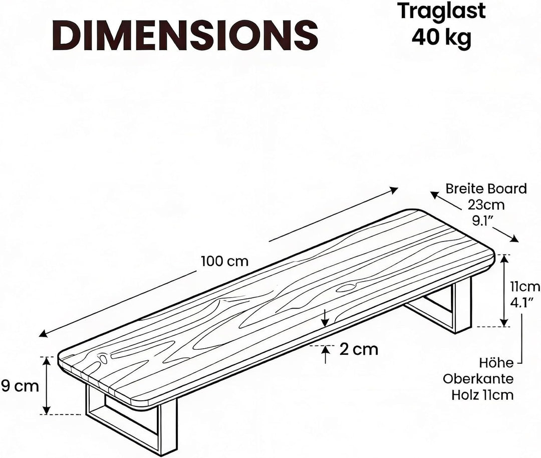 Monitorständer Desk Shelf 100 cm Eiche | Monitorerhöhung Holz mit modularem Schienensystem | Schreib