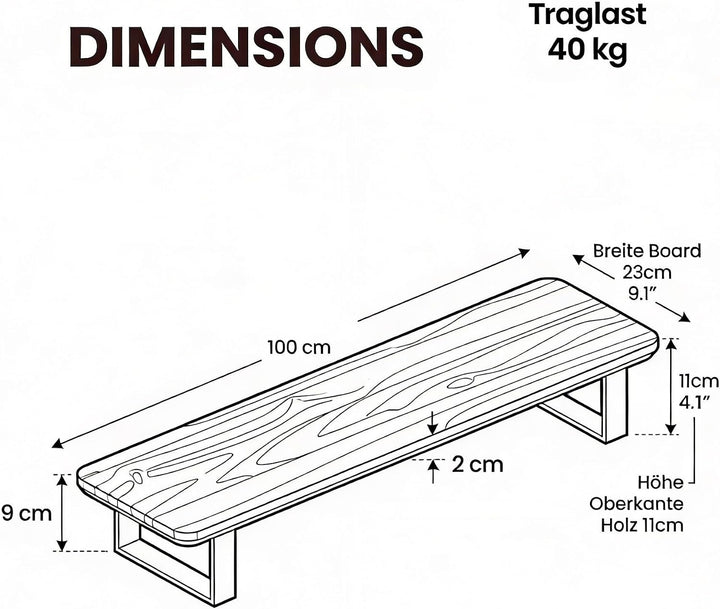 Monitorständer Desk Shelf 100 cm Eiche | Monitorerhöhung Holz mit modularem Schienensystem | Schreib