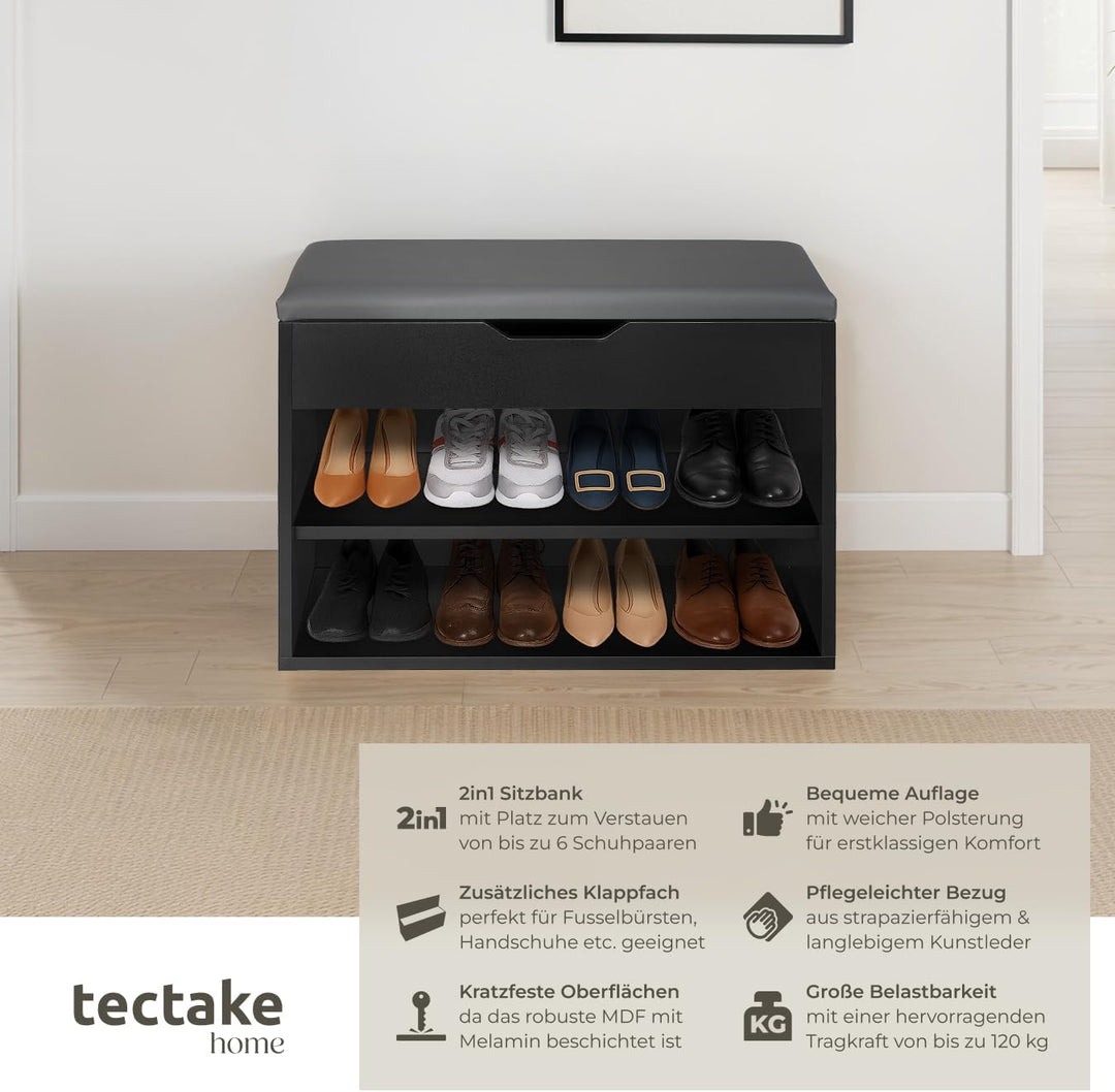 tectake® Schuhschrank mit Sitzbank, Schuhregal, Sitzbank mit Stauraum, Garderobe, Garderobenschrank,