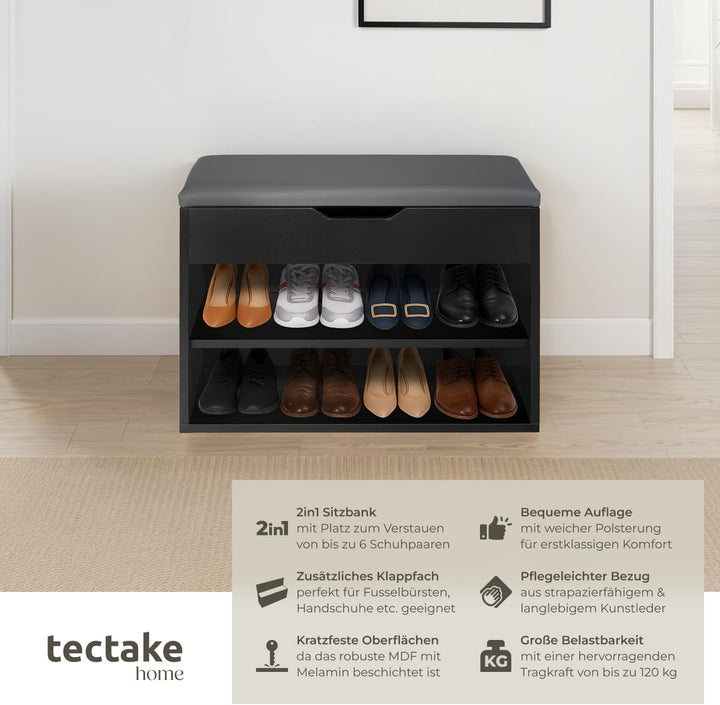 tectake® Schuhschrank mit Sitzbank, Schuhregal, Sitzbank mit Stauraum, Garderobe, Garderobenschrank,