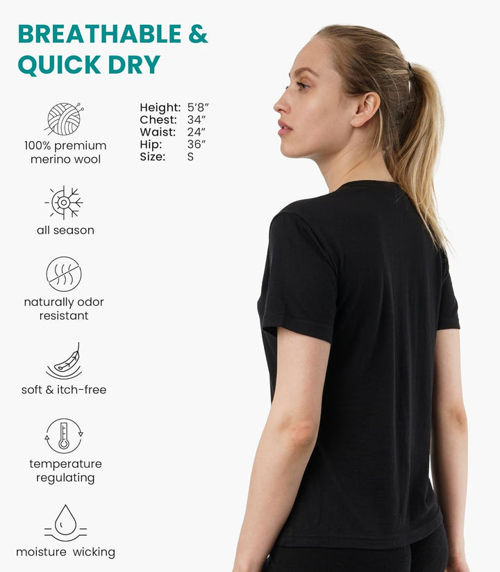 Merino.tech 100% Merino Shirt Damen Wandern - Merinowolle Tshirt Damen Kurzarm - Sport Thermo Unterh