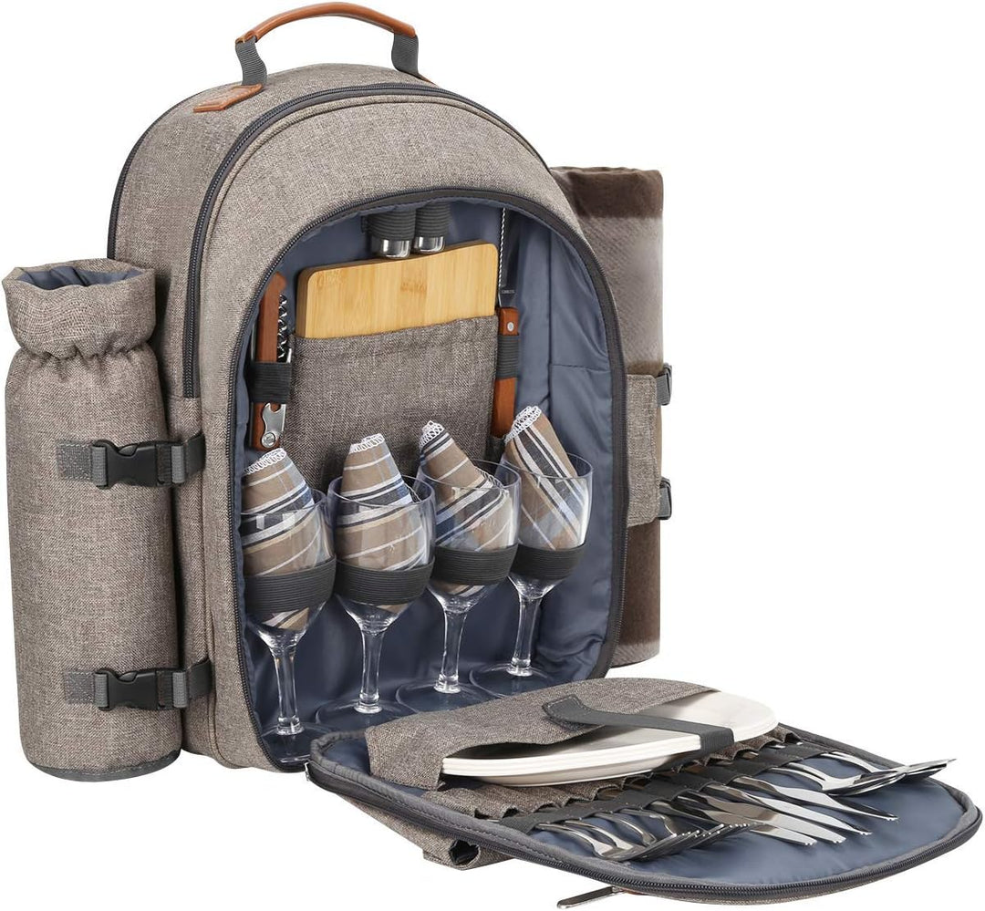 Sunflora Picknickrucksack 4 Personen Picknickset mit Isoliertem Kühlfach und Decke für Camping Outdo